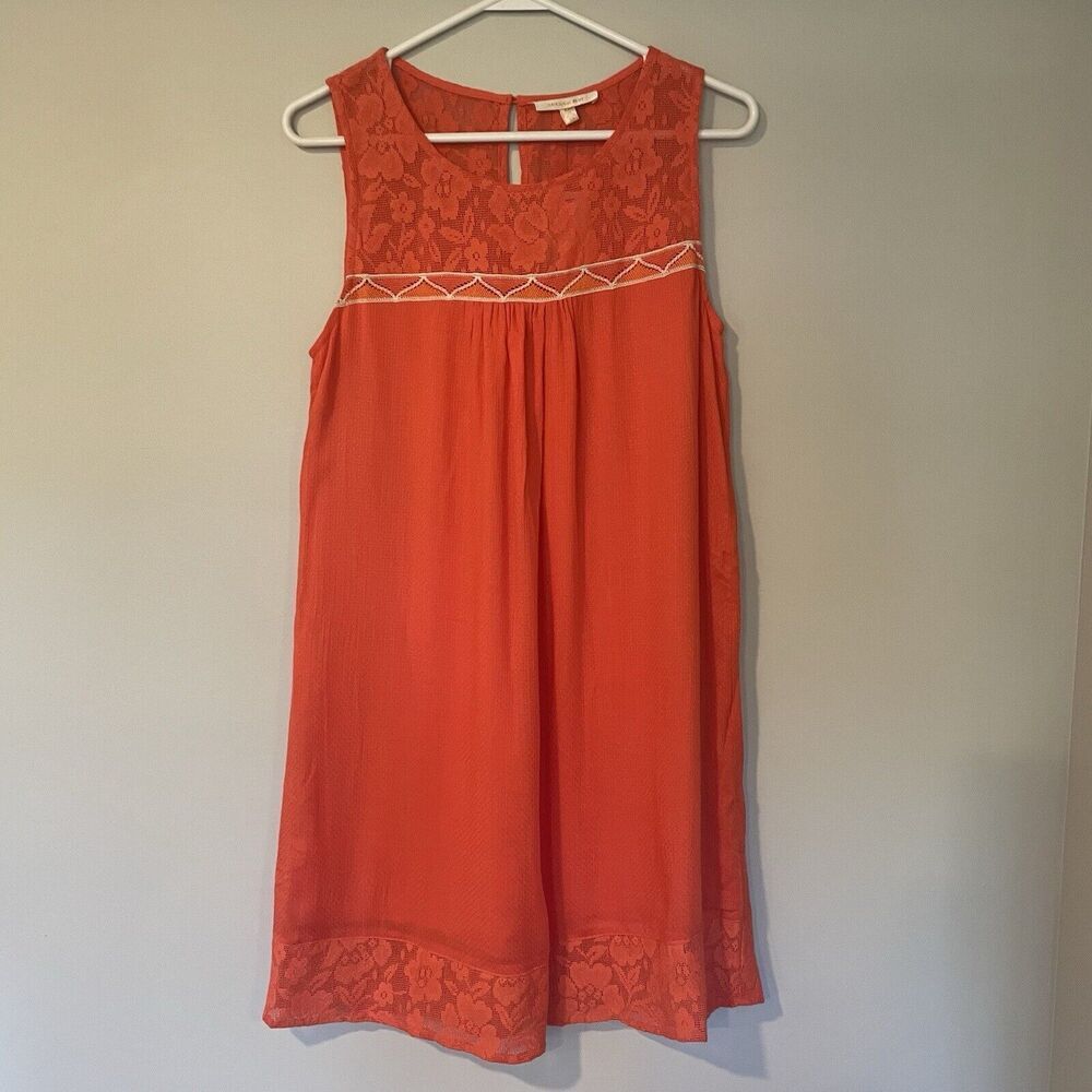 Skies Are Blue Dark Orange Shift Dress XS Lace Embroidery Boho‎ Cottage Hippie